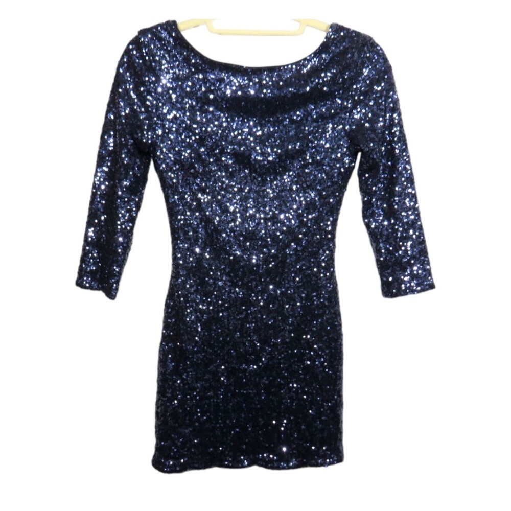 Tobi Women's Navy Sequined Backless Special Occasion Bodycon Mini Dress XS